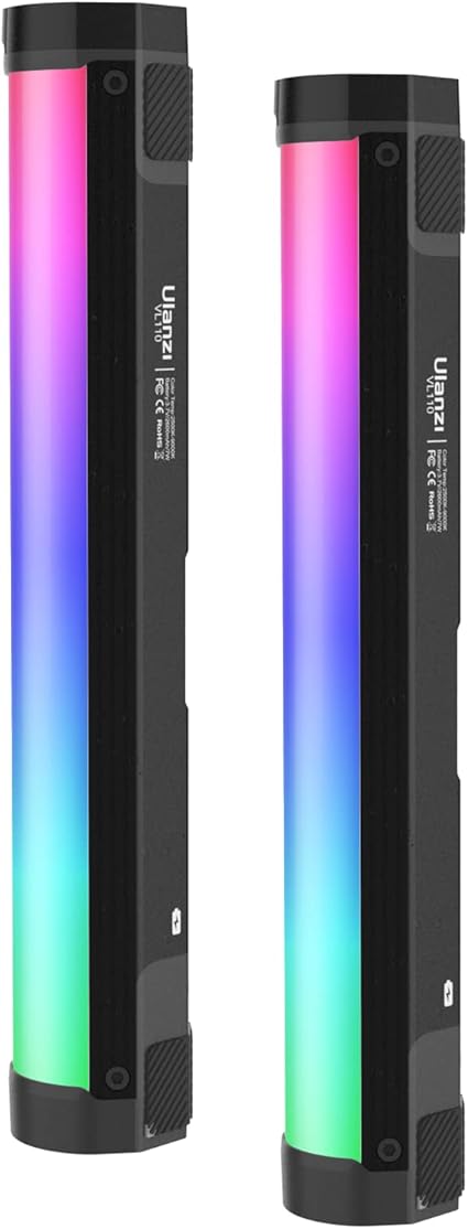 ULANZI VL110 2 Pack Handheld Light Wand, 360° RGB LED Video Light for Photography, 2600mAh Rechargeable RGB Tube Light for Shooting, 2500-9000K Dimmable Camera Light w LCD, Support Magnetic Attraction