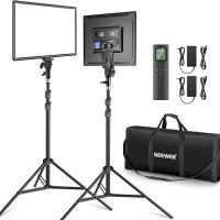 Neewer 18" Led Video Light Panel Key Lighting Kit with Remote, 2-Pack 45W Dimmable Bi Color + Tripod Stand, 3200K–5600K Soft Light CRI 97+ 4800Lux for Game Live Streaming Studio Photography Recording