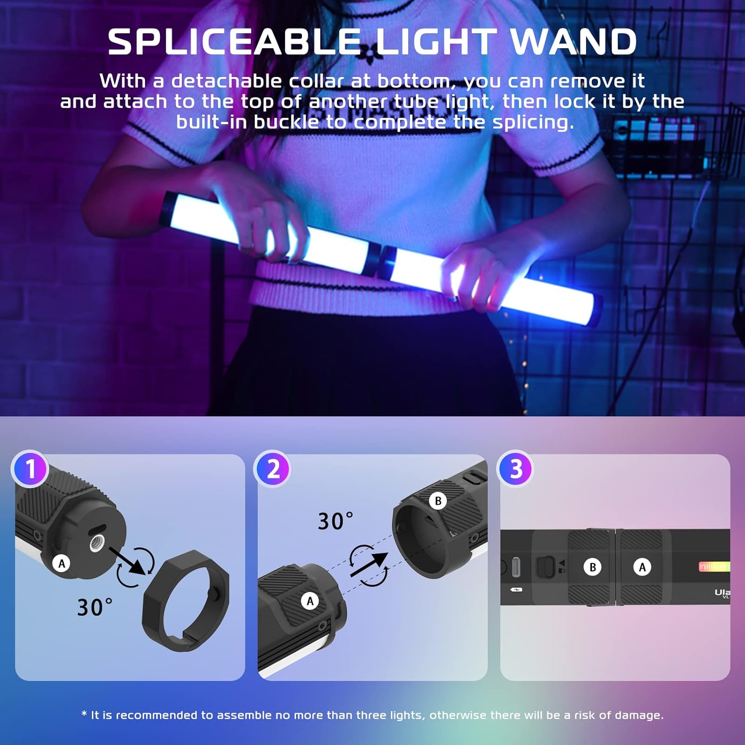 ULANZI VL110 2 Pack Handheld Light Wand, 360° RGB LED Video Light for Photography, 2600mAh Rechargeable RGB Tube Light for Shooting, 2500-9000K Dimmable Camera Light w LCD, Support Magnetic Attraction - Image 2