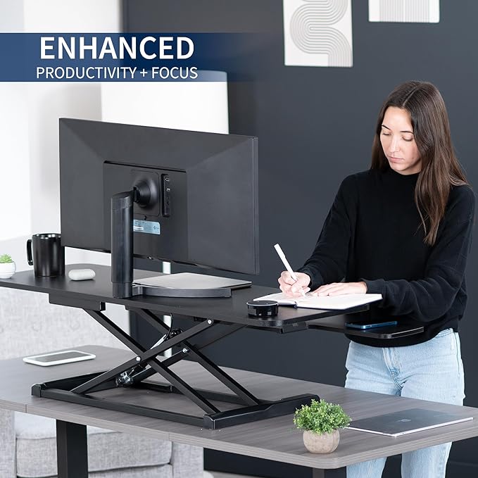 FLEXISPOT 28 inch Standing Desk Converter | Height Adjustable Stand Up Desk Riser, Black Home Office Desk Workstation for Dual Monitors and Laptop - Image 3