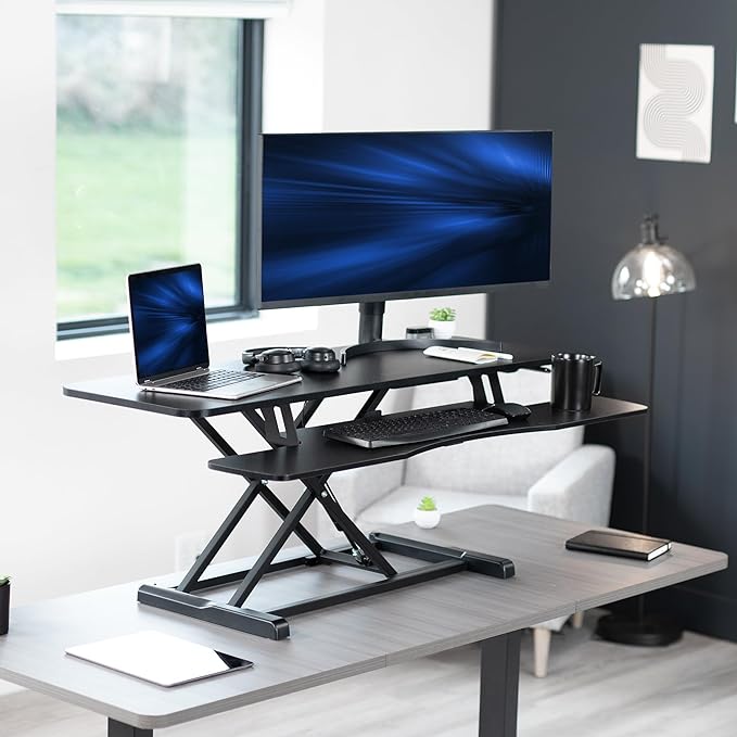 FLEXISPOT 28 inch Standing Desk Converter | Height Adjustable Stand Up Desk Riser, Black Home Office Desk Workstation for Dual Monitors and Laptop - Image 4