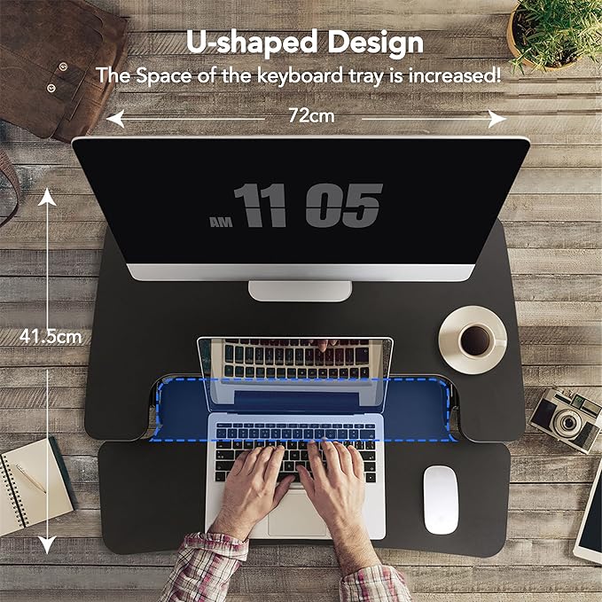 FLEXISPOT 28 inch Standing Desk Converter | Height Adjustable Stand Up Desk Riser, Black Home Office Desk Workstation for Dual Monitors and Laptop - Image 9