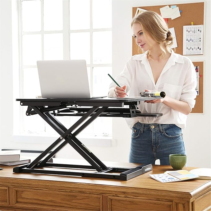 FLEXISPOT 28 inch Standing Desk Converter | Height Adjustable Stand Up Desk Riser, Black Home Office Desk Workstation for Dual Monitors and Laptop - Image 11